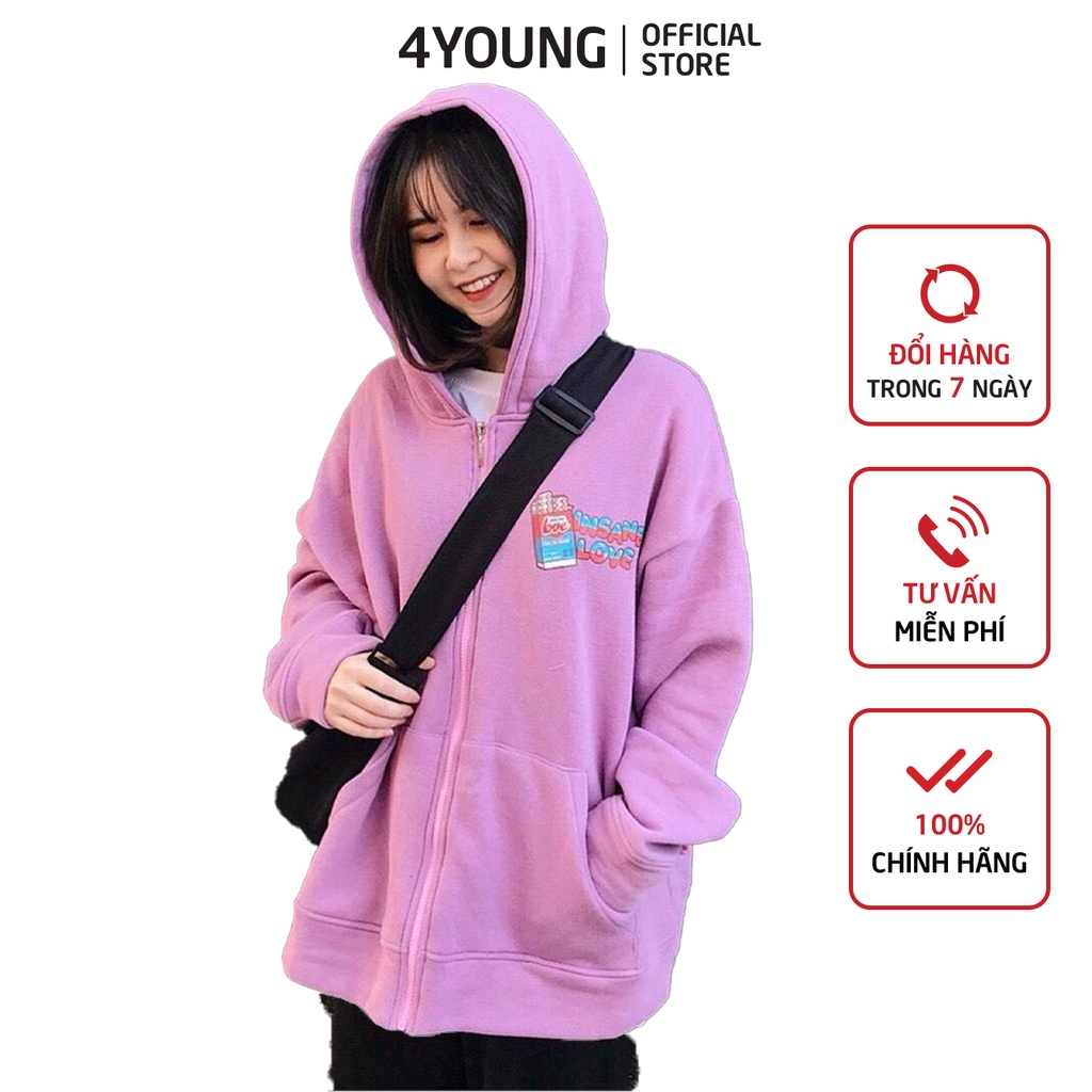 Áo khoác hoodie nữ form rộng có dây kéo 4YOUNG LOVE