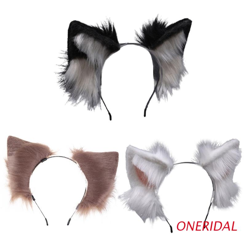 Băng đô cài tóc hình tai sói giả lông 3D hóa trang anime