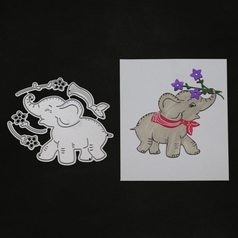 Thẻ Cắt Giấy Kim Loại Hình Voi Hoa Xinh Xắn