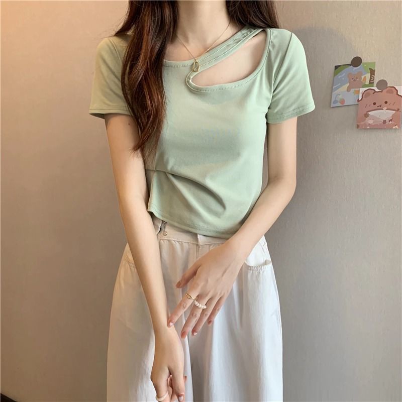 COZOK Áo Thun Tay Ngắn Dáng Ôm Thiết Kế Khoét Lỗ Thời Trang Cá Tính Cho Nữ