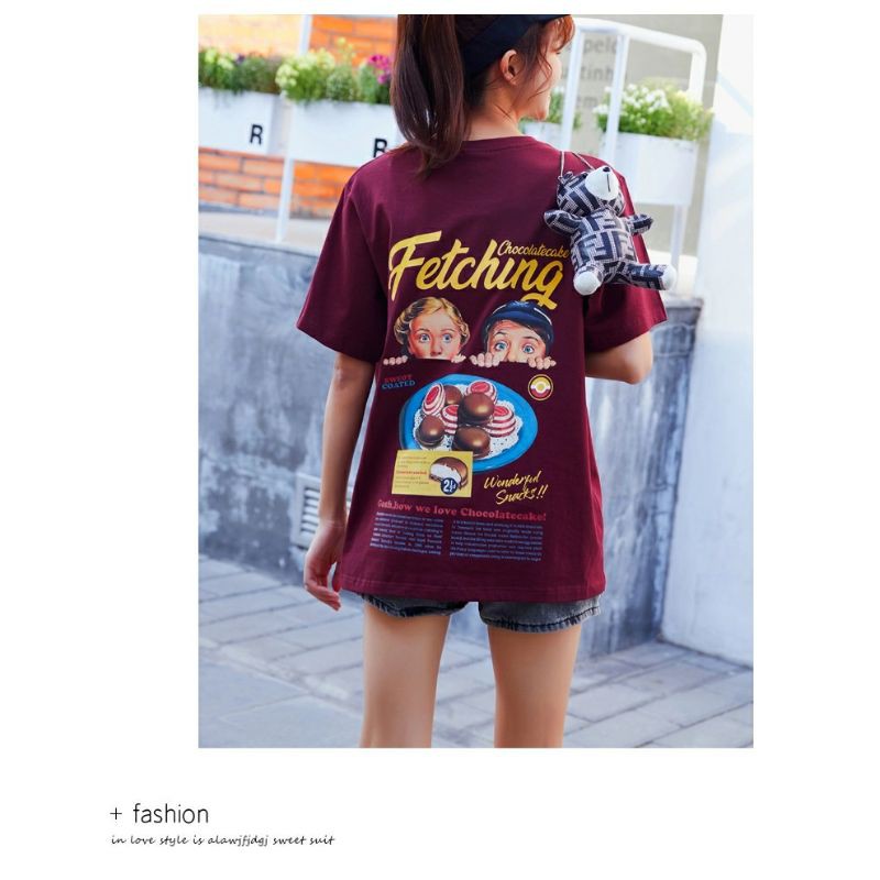 áo thun nữ form rộng unisex tay ngắn cực chất in họa tiết