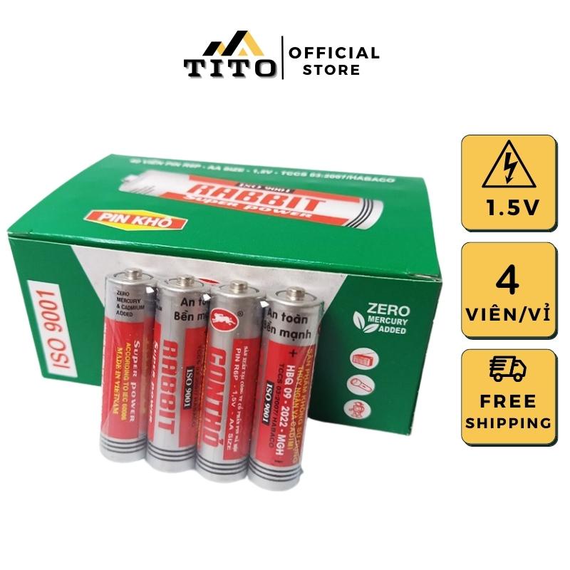 Vỉ pin con thỏ 4 viên, Pin con thỏ AA 1.5V tiện dụng cho nhiều đồ vật