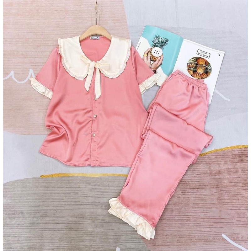 Đồ Ngủ�Đồ Bộ Pijama Lụa Tay Ngắn-Quần Dài Tiểu Thư Dễ Thương 💖 Chất Liệu Satin | BigBuy360 - bigbuy360.vn
