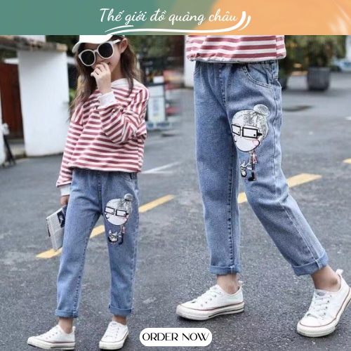 [XẢ KHO] Quần Jean Cho Bé Gái Kiểu Dáng Hàn Quốc Họa Tiết Sắc Nét - Hàng Quảng Châu Cao Cấp (QB31)