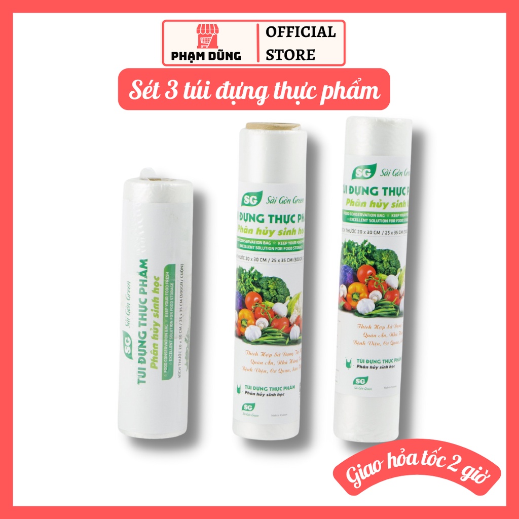 Set 3 túi đựng thực phẩm cao cấp , túi đựng thực phẩm tự phân hủy sinh học an toàn