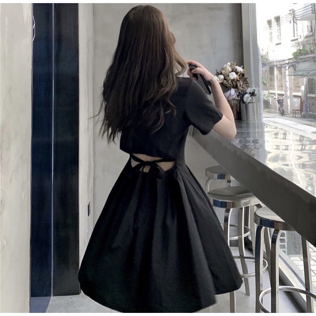 ĐẦM CỔ SƠ MI ĐEN CUT OUT CỘT NƠ LƯNG XIN XẮN DIVIA DRESS | BigBuy360 - bigbuy360.vn