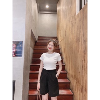 Áo croptop nữ tay ngắn cổ tròn basic dễ phối đồ tôn dáng