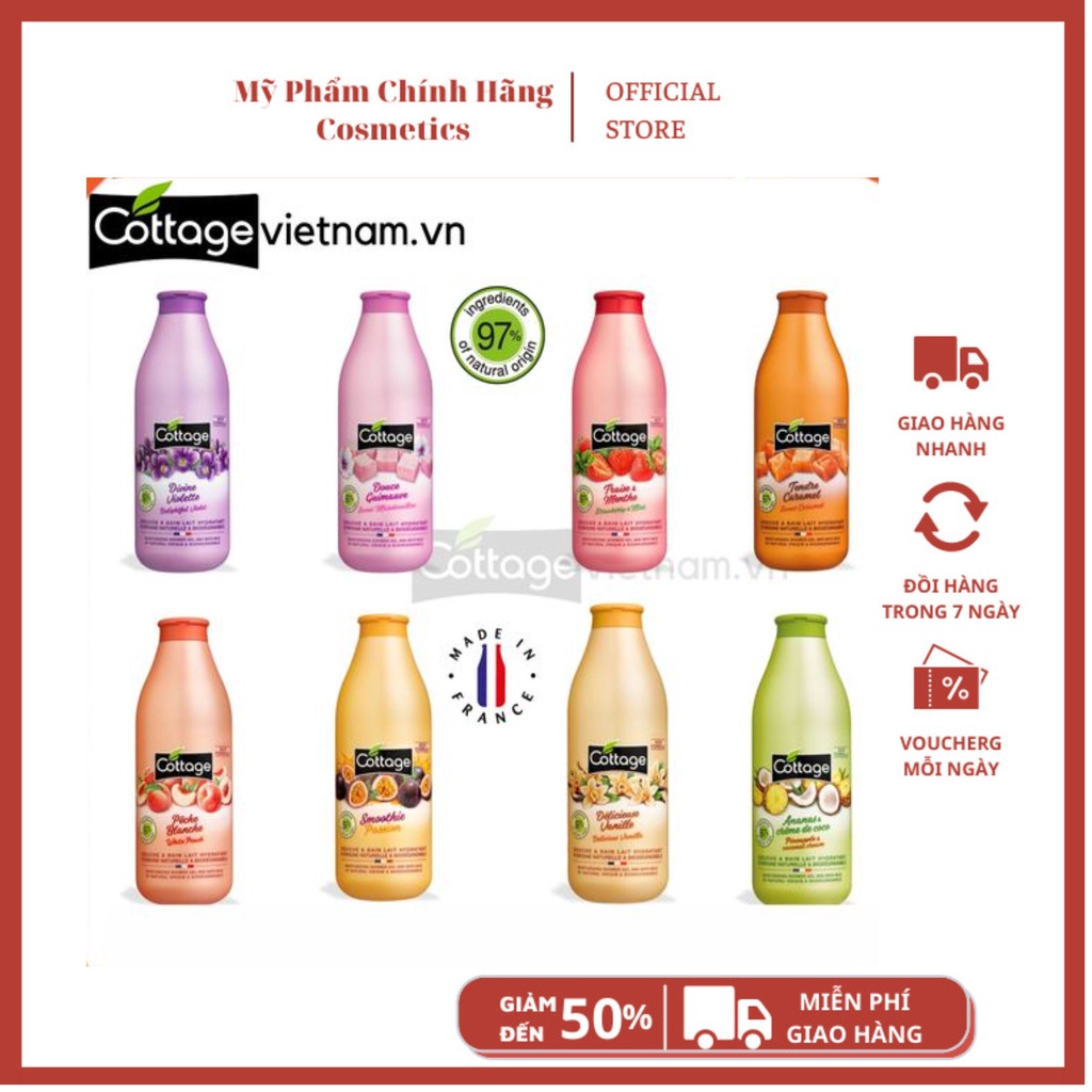 SỮA TẮM DƯỠNG THỂ / COTTAGE /Sữa tắm trắng da Cottage 750ml Của Pháp