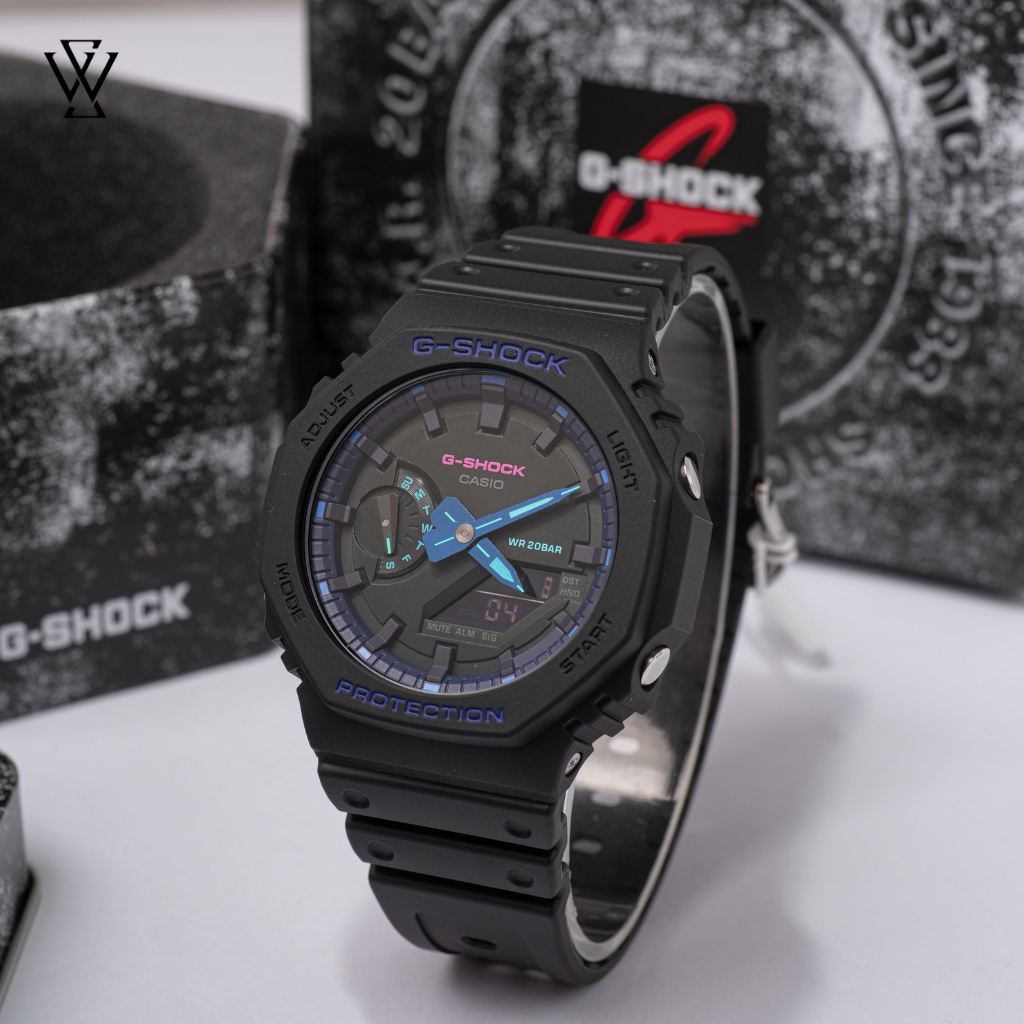 Đồng Hồ Quartz Nam Casio G-Shock GA-2100VB-1ADR Thiết Kế Mặt Kính Khoáng 45.4mm, Dây Cao Su Và Vỏ Nhựa Bền Bỉ