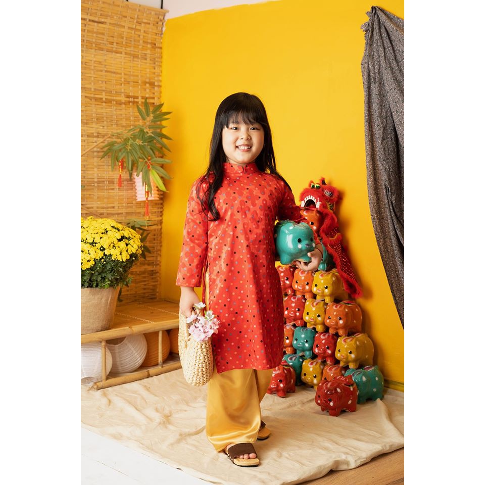 Set Áo Dài Cho Bé BYZU Vải Gấm Cao Cấp Mẫu Cô Ba Sài Gòn