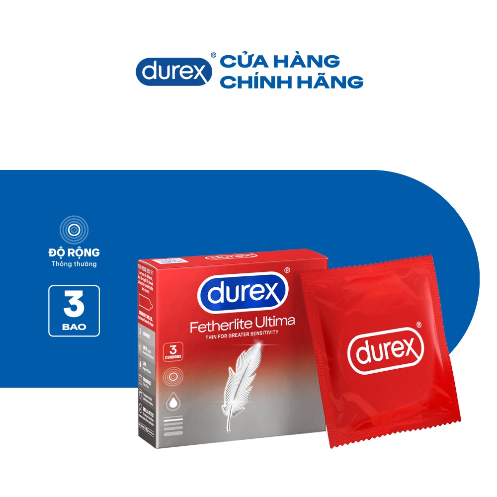 Bao cao su Durex Fetherlite Ultima siêu mỏng, size 52mm, 3 bao/hộp