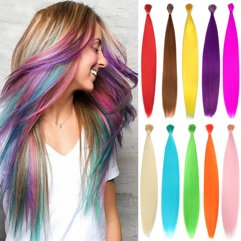 Set 10 tóc giả nối dài WIGSIN màu cầu vồng cỡ 16inch thời trang cá tính cho nữ