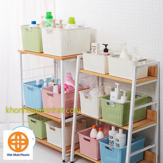 Rổ đan mây đựng đồ đa năng size to nhựa Việt Nhật, Giỏ đan đựng quần áo, dụng cụ nhà bếp thiết kế hiện đại (3415-3)