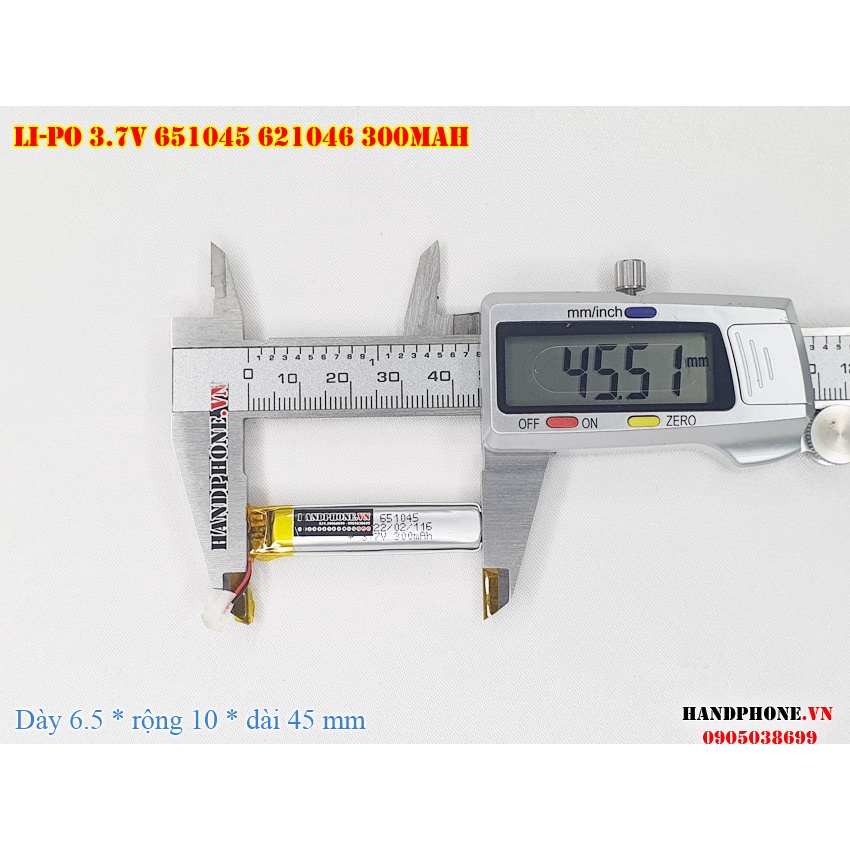 Pin Li-Po 3.7V 300mAh 651045 621046 (Lithium Polymer) cho Tai Nghe Bluetooth, Máy Nghe Nhạc, Máy Ghi Âm, Định Vị GPS