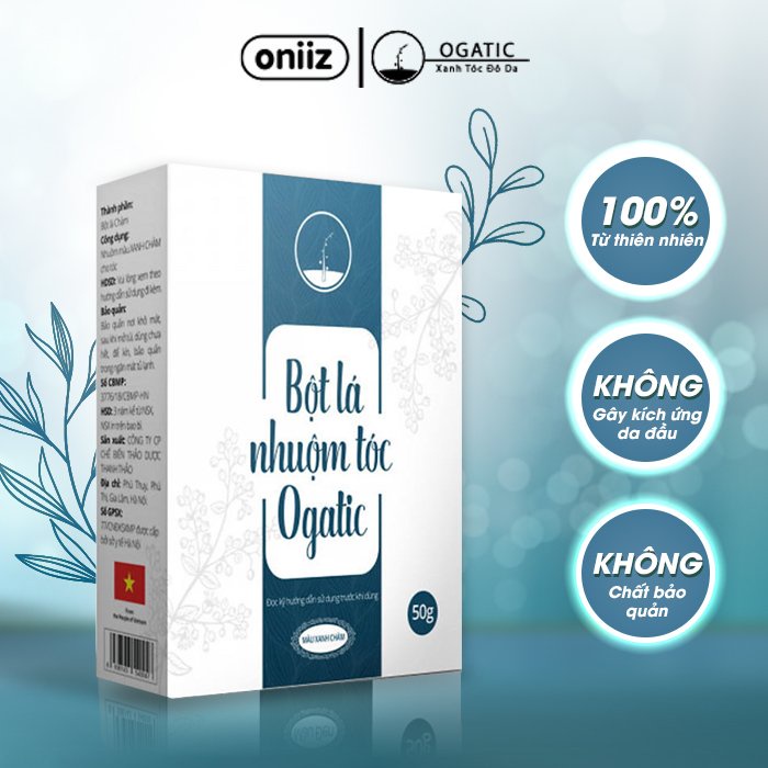 Bột Lá Nhuộm Tóc Ogatic - Mua 3 Hộp Nhuộm Tặng 1 thỏi son màu 3d -HÀNG CHÍNH HÃNG (Combo 3 Hộp)