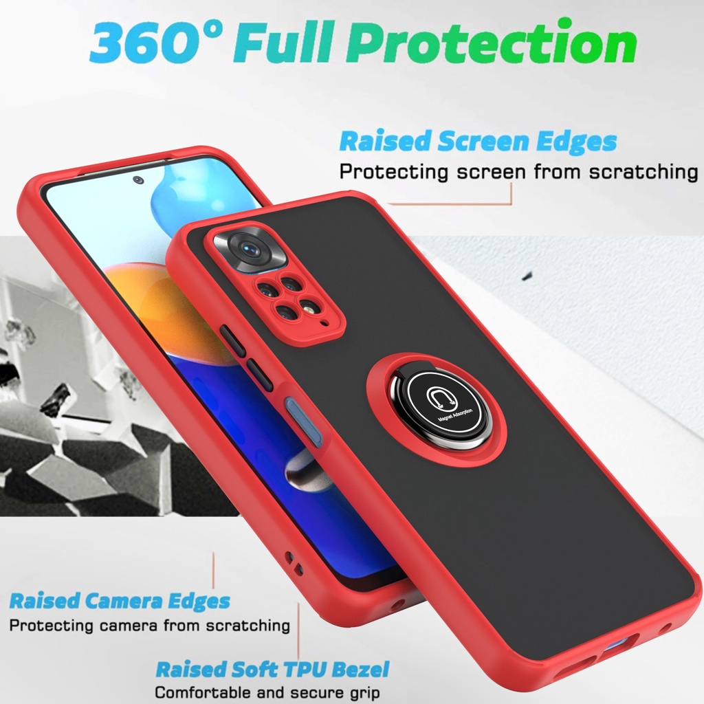 Ốp Điện Thoại Dạng Giáp Cứng Nhám Chống Sốc Có Vòng Đỡ Nam Châm Cho Xiaomi Redmi Note 11 11S 10 10S 9 Pro 4G 5G Note11