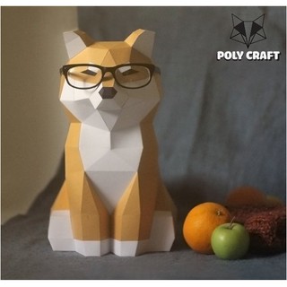Mô hình giấy decor trang trí động vật hình Chó Corgi 3D POLYCRAFT