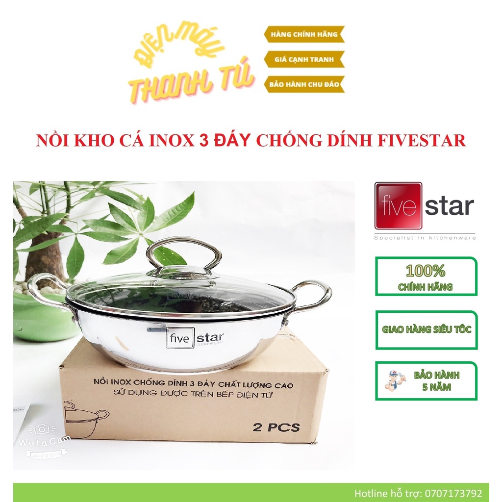 NỒI KHO CÁ INOX 3 ĐÁY CHỐNG DÍNH FIVESTAR 18CM/20 CM /22 CM – DÙNG MỌI LOẠI BẾP (KỂ CẢ BẾP TỪ) - BẢO HÀNH 5 NĂM