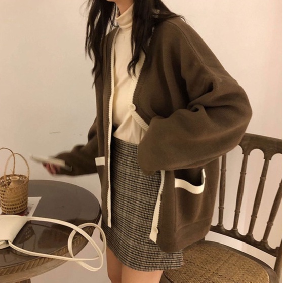 [Augustcloth] Áo khoác len tay dài có túi phong cách Hàn Quốc