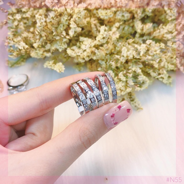 Nhẫn đơn/Nhẫn đôi titan nửa đá ko đen