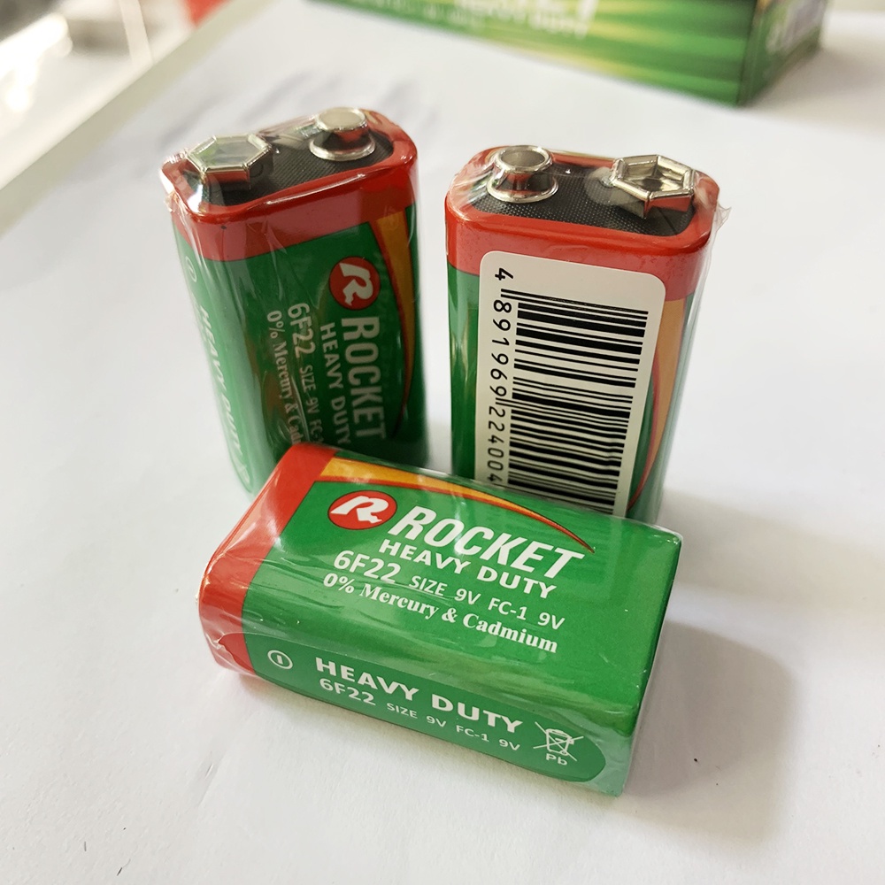 [GIÁ SỈ] Hộp 10 viên pin 9V Rocket 6F22 DT/1S - Pin vuông Cacbon chính hãng cho nhiều thiết bị