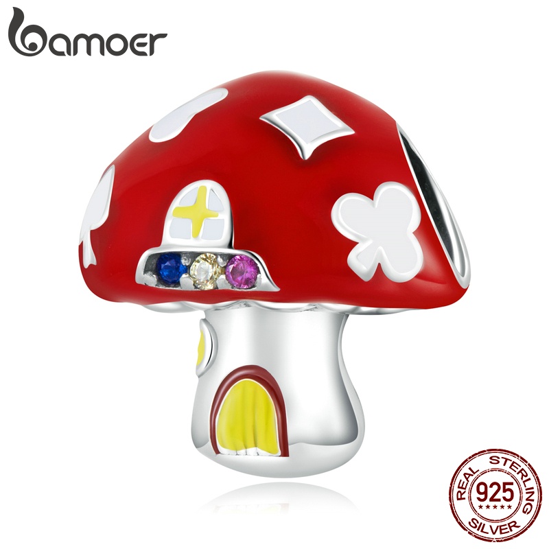 Mặt phụ kiện Bamoer bạc 925 hình ngôi nhà nấm đính đá zircon nhiều màu độc đáo cho nữ
