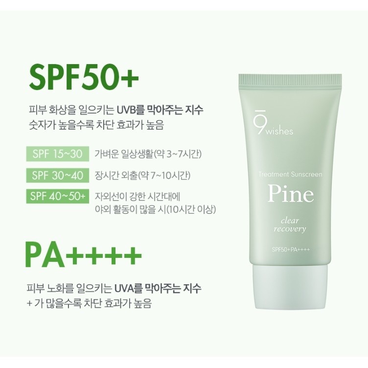Kem Chống Nắng Bảo Vệ Da, Chống Lão Hoá Và Phục Hồi Da 9 Wishes Pine Treatment Sunscreen SPF50+ PA++++ 50ml