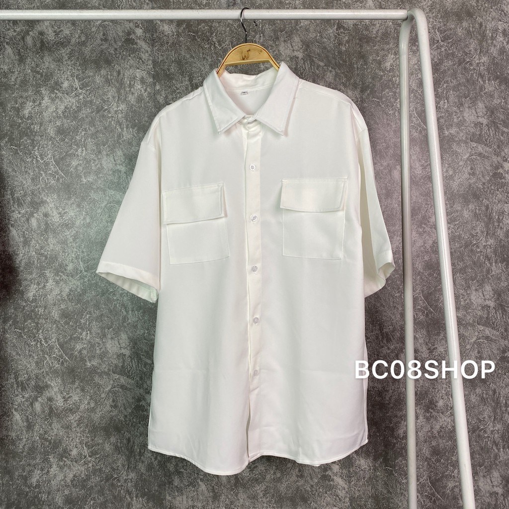 Áo Sơ Mi Túi Hộp Unisex Basic 2 màu Đen Trắng có size dáng rộng - BC102 | BigBuy360 - bigbuy360.vn