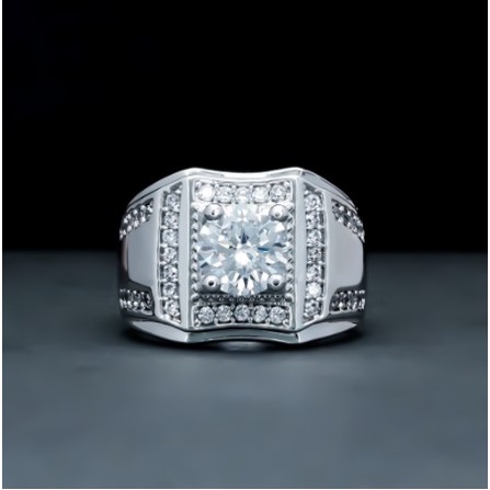 Nhẫn Nam Mặt Vuông Viền Đá Mạ Vàng 18k Kim Jewelry Viền Đính Đá Trắng, Sang Trọng Và Đẳng Cấp