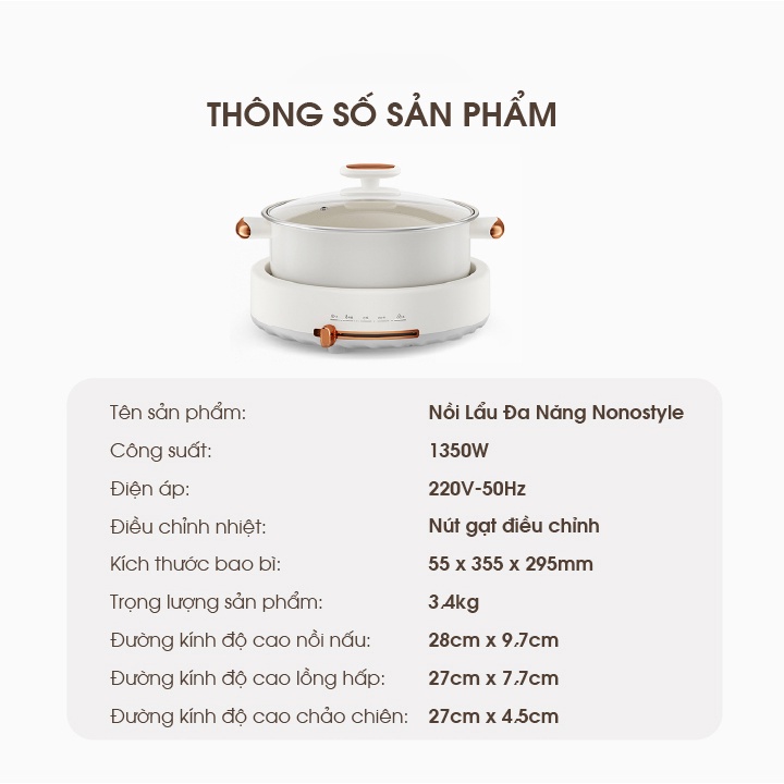 Nồi Lẩu Nướng Điện Đa Năng 5L- Nonostyle - 1350W - Bảo Hành 12 Tháng