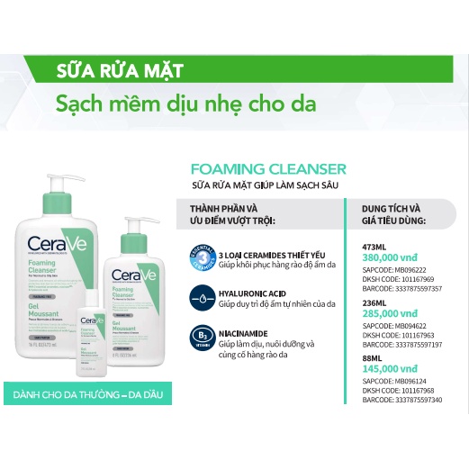 Sữa rửa mặt Cerave Foaming Facial Cleanser - Cerave da dầu & Da Khô - Bác Sĩ Nghĩa