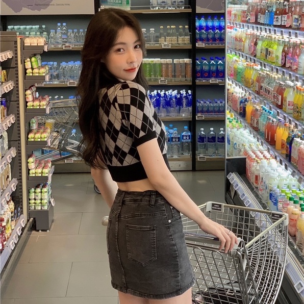 ZHELIHANGFEI Áo khoác Cardigan kẻ sọc caro phong cách Hàn Quốc thời trang cho nữ