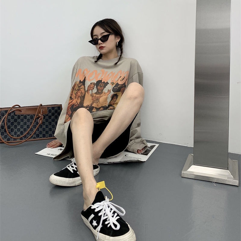 Áo thun IELGY tay dài dáng rộng in họa tiết phong cách hip hop Hàn Quốc dễ phối đồ thời trang cho nữ