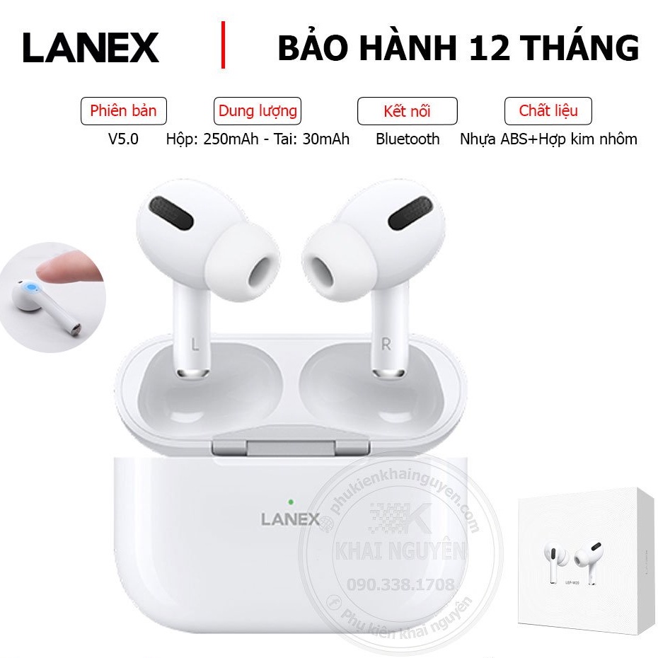 Tai nghe Bluetooth LANEX LEP-W20 White TWS Chính hãng (Cảm ứng, 2 bên, v5.0)