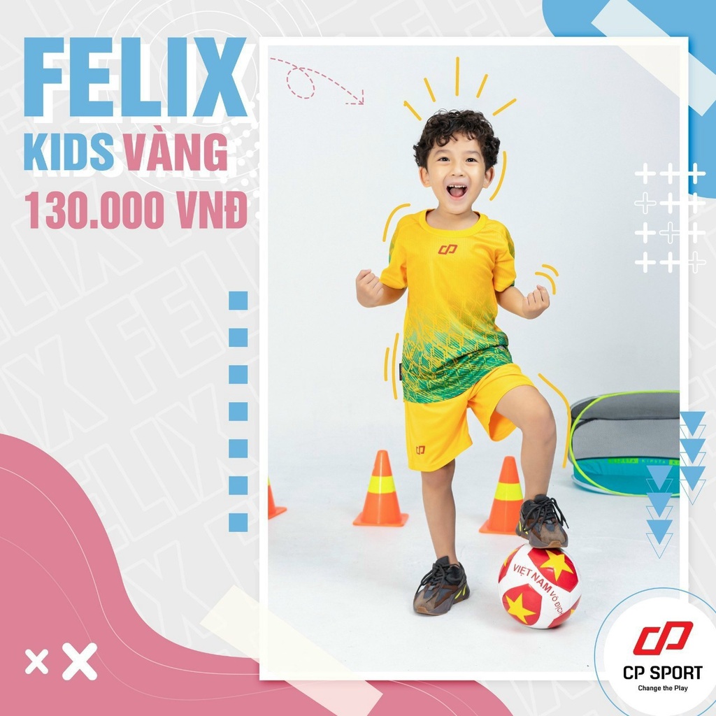 Bộ quần áo bóng đá trẻ em Felix thun cao cấp thoáng mát