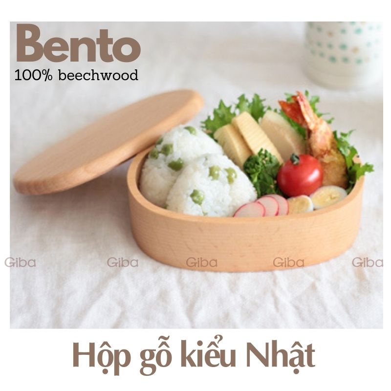 Hộp đựng trang sức mỹ phẩm bằng gỗ hình hạt đậu, hộp đựng cơm bento - GIba