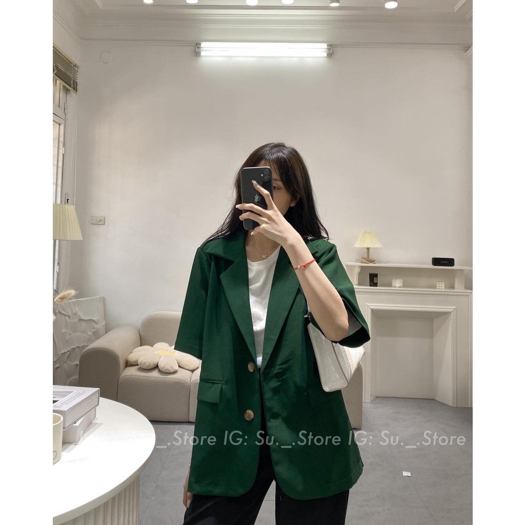 Áo Vest Blazer Nữ Xanh Lá Ngắn Tay Hottrend Áo Khoác Ngoài Cộc Tay Cổ Vest Freesize Phong Cách Hàn Quốc | BigBuy360 - bigbuy360.vn