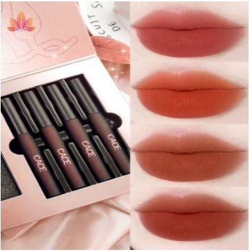 Bộ 4 Son Môi Lâu Trôi Chống Thấm Nước Kèm Hộp Đựng Dễ Thương Dùng Làm Quà Tặng Ngày Lễ Tình Nhân JP5