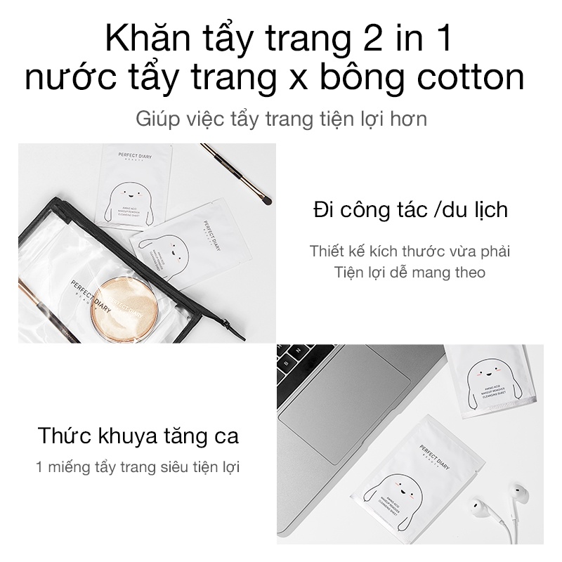 Khăn Tẩy Trang Perfect Diary Chứa Amino Acid Làm Sạch Lớp Trang Điểm 3PCS (3 Miếng)