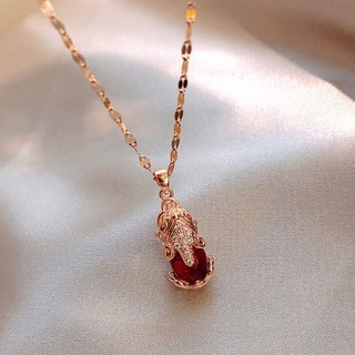 Dây Chuyền Thép Titan Mạ Vàng Hồng 18k Mặt Hình Tỳ Hưu Sang Trọng Thời Trang Cho Nữ