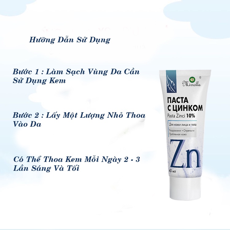 Kem Hăm Bôi Ngoài Da, Ngăn Ngừa Viêm Da, Các Vấn Đề Da Cơ Địa Paste with Zinc, Mirrolla® 40ml