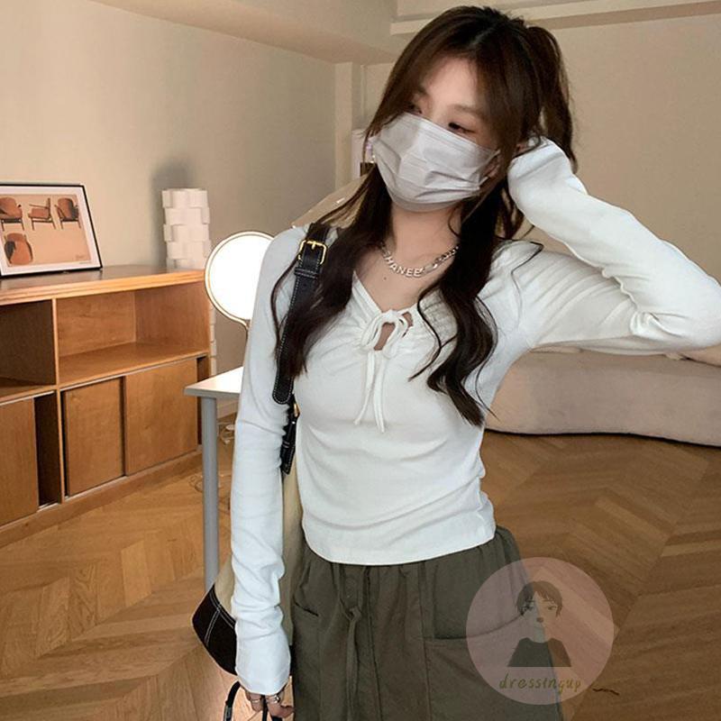 Áo Thun Dài Tay Màu Sắc Đơn Giản Thời Trang Cho Nữ