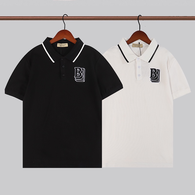 Burberr * Áo Thun Polo Tay Ngắn Kẻ Sọc Nhỏ Thêu Logo Trước Phối Màu Tương Phản Chất Lượng Cao Thời Trang Mù