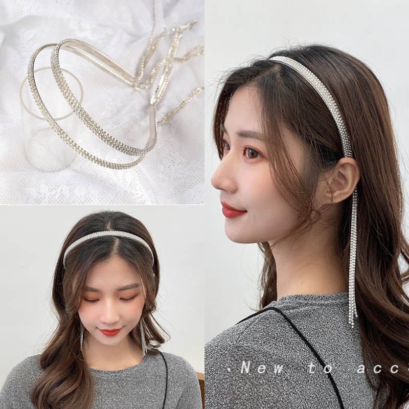 Hàng Hàn Quốc Băng Đô Mũi Khoan, Viền Hẹp, Toàn Bộ Mũi Khoan Thoát Nước Mỏng Lấp Lánh Với Kim Cương Toàn Diện Kẹp Tóc Nén Mỏng