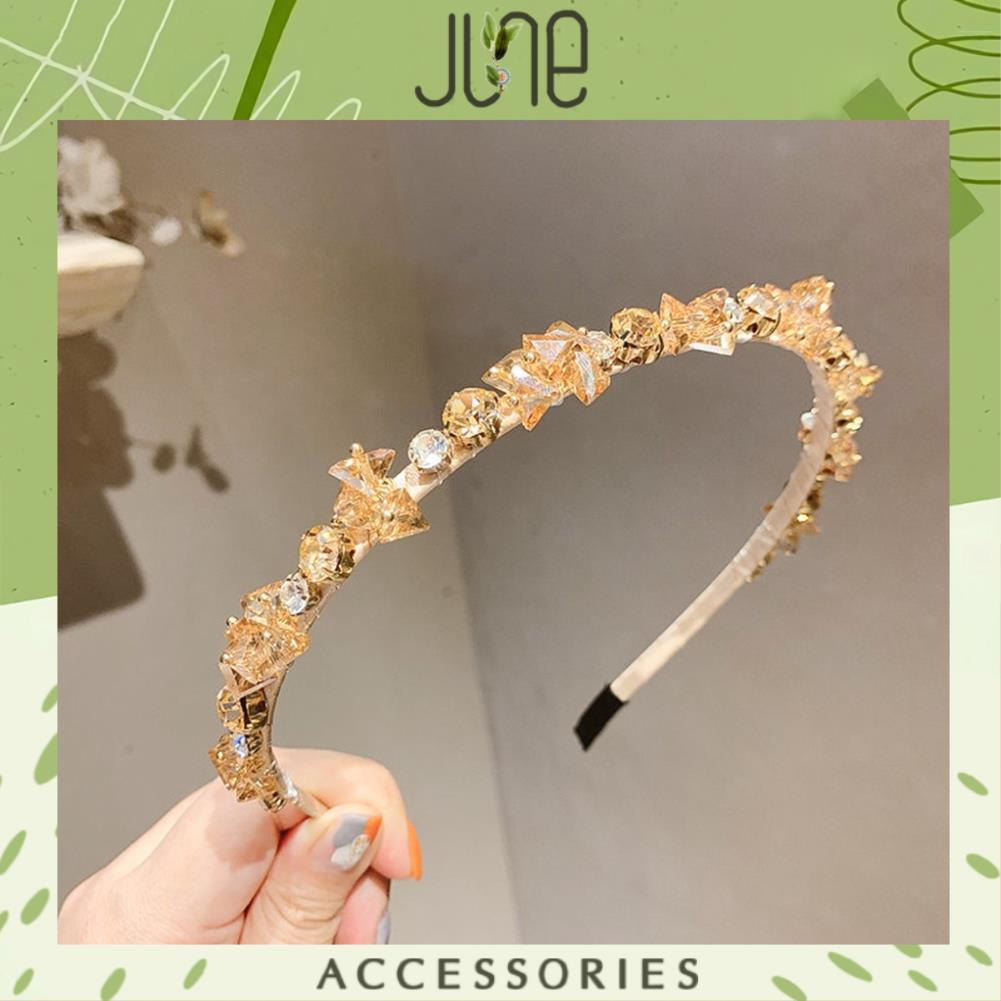 Băng Đô Bờm Cài Tóc Đính Đá Vàng Kem Phong Cách Hàn Quốc Tiểu Thư Sang Chảnh, June Accessories