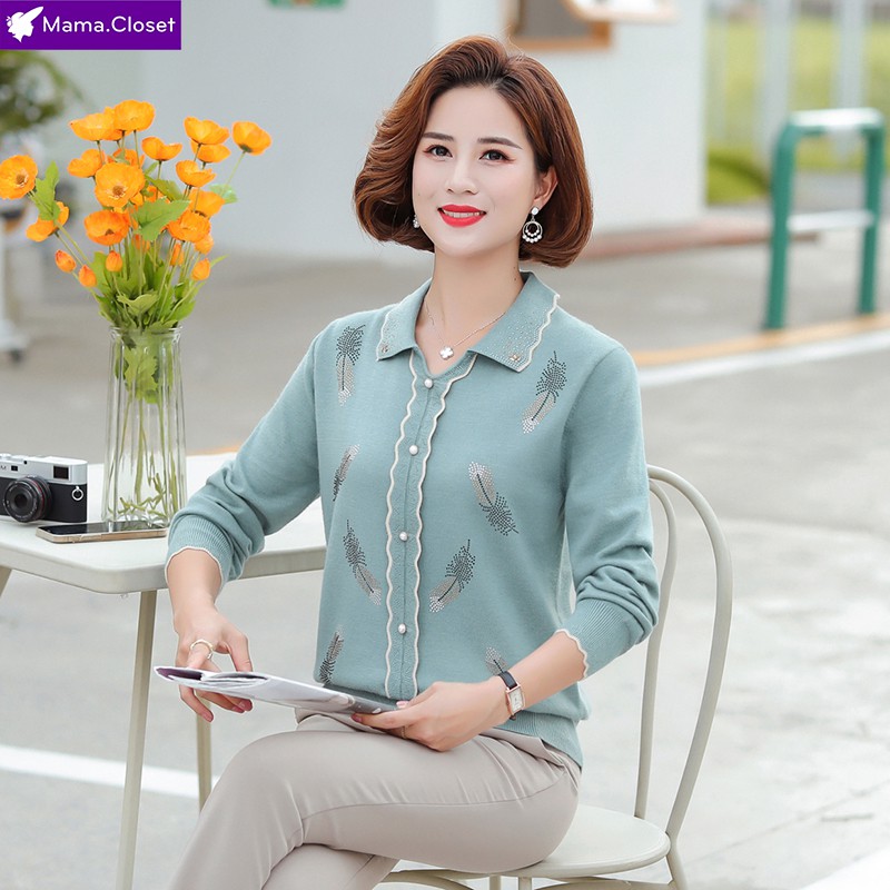 #YY6601 ÁO LEN HỌA TIẾT PHONG CÁCH, CỔ ĐÍNH ĐÁ HÀNG QUẢNG CHÂU CAO CẤP 2021