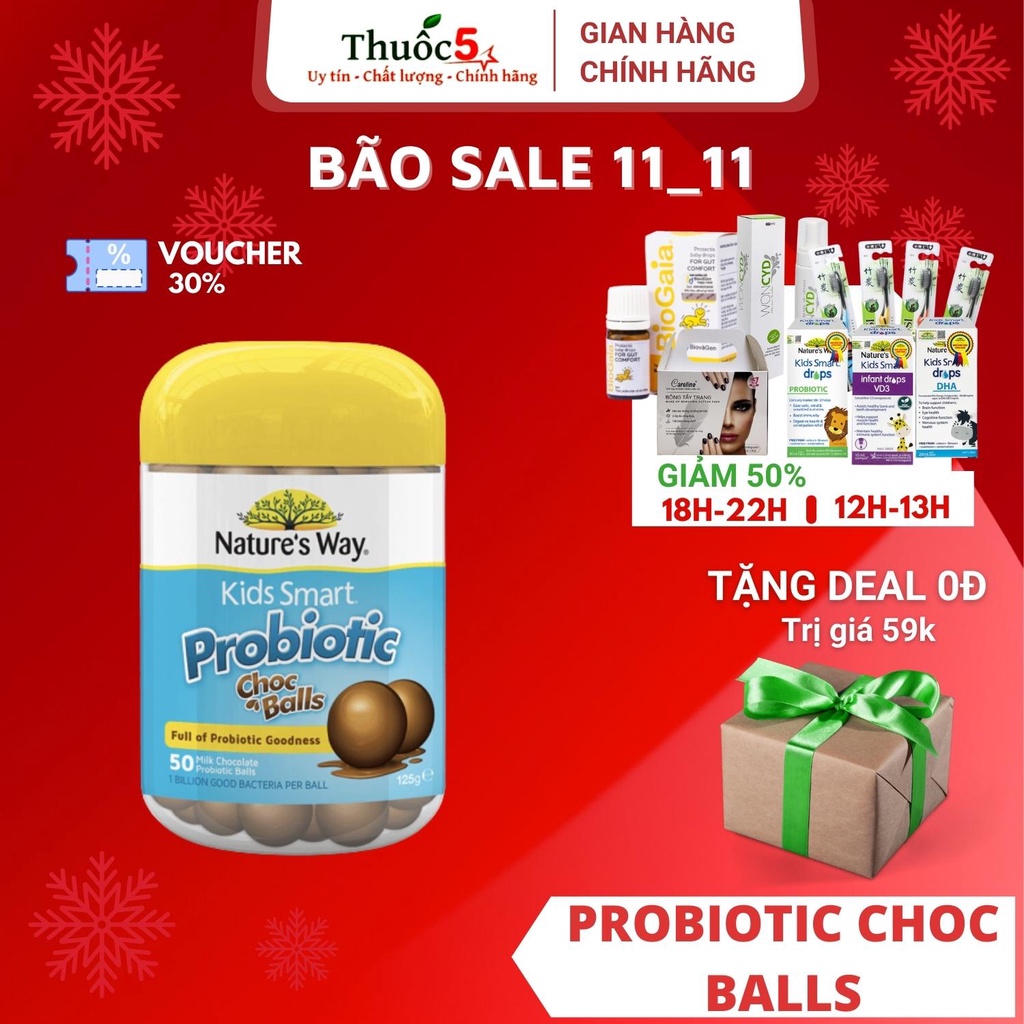 [GIÁ GỐC] Kids Smart Probiotic Choc Balls Bổ sung lợi khuẩn đường ruột - Hộp 50 viên