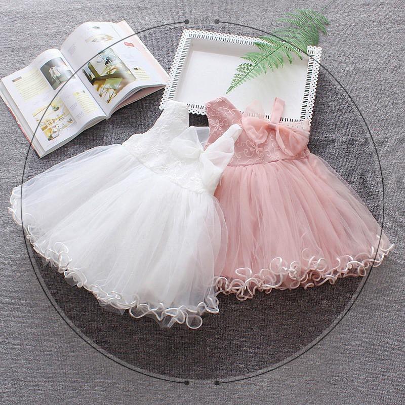 Đầm Công Chúa Sát Nách Phối Nơ Thời Trang Cho Bé Gái 1-3 Tuổi