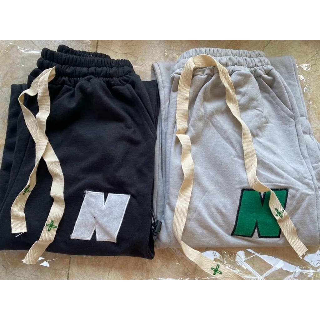 Quần Nỉ Unisex Ống Suông Dập Chữ N Nổi Siêu Chắc Chắn, Quần Jogger Cạp Cao Dây Rút Bản To Phong Cách Ullzang