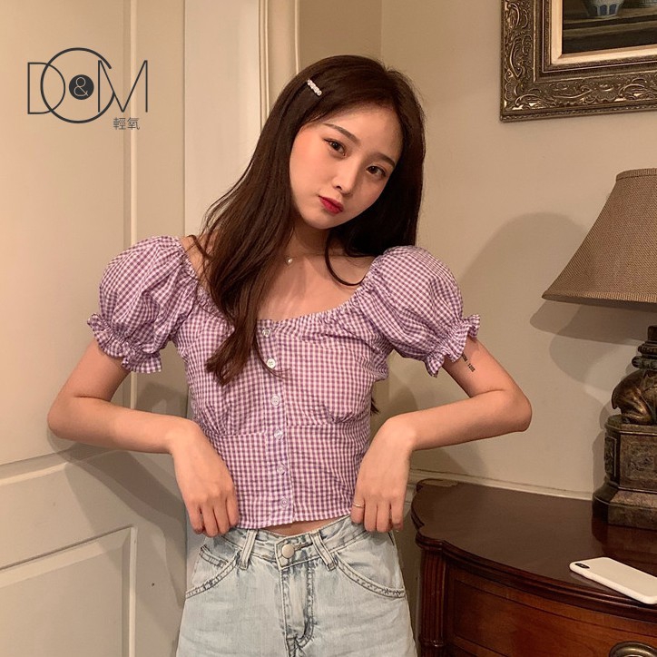 Áo Sơ Mi Ngắn Tay Kẻ Sọc Kiểu Retro Hàn Quốc Thời Trang 2020